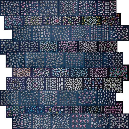 60 Sheets Flowers Nail Art Stickers Decals 3D Self-Adhesive Colorful Flower