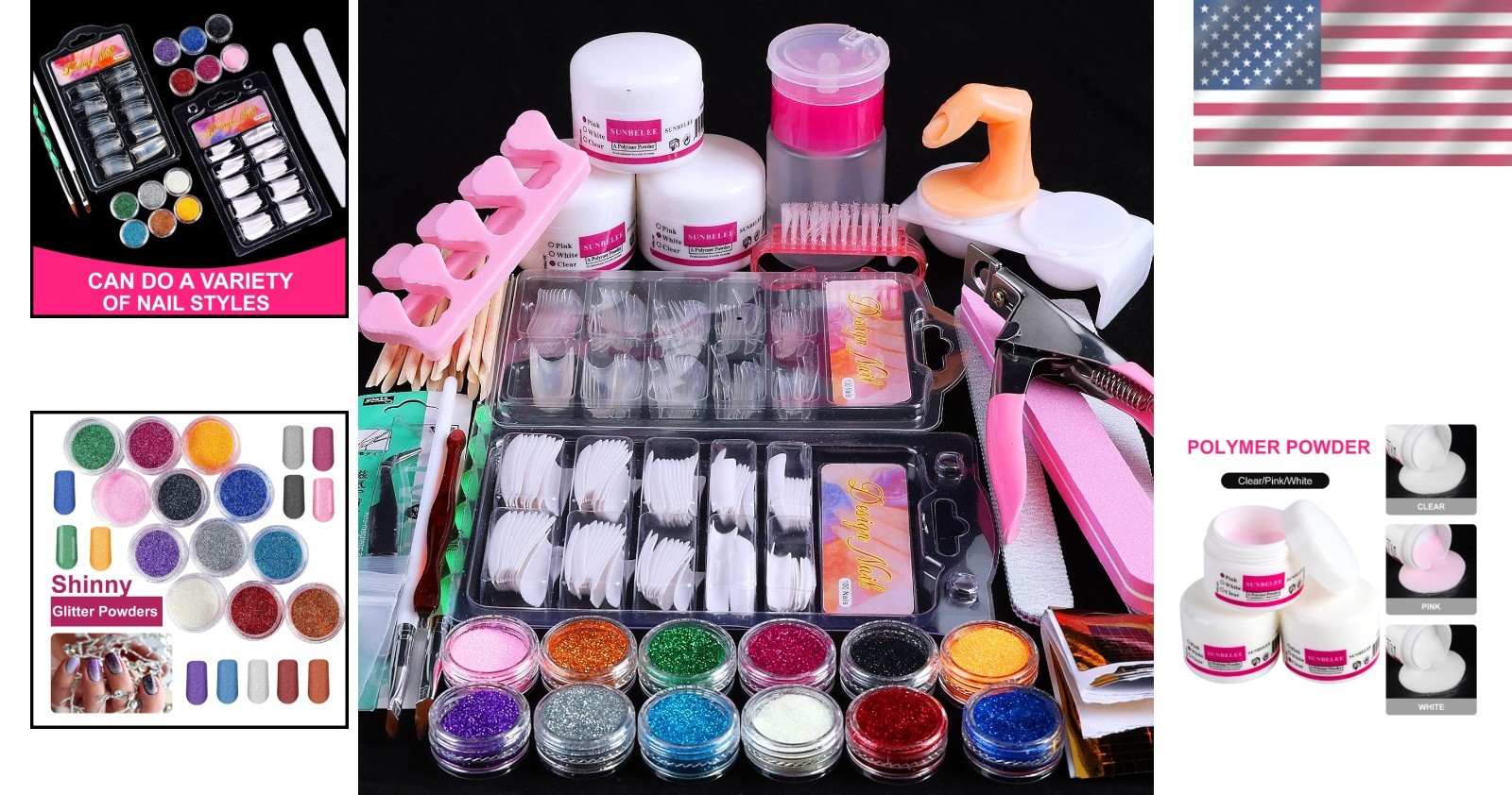 Ultimate Nail Art Set: 12 Glitter Acrylic Powders with Brush & Clipper Included