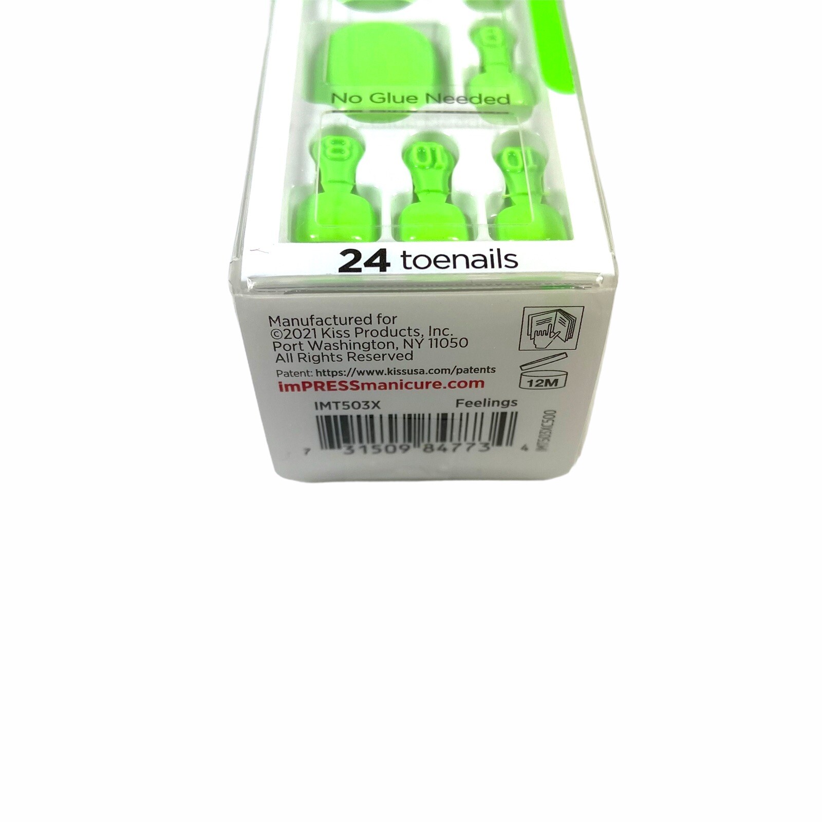 NEW Kiss Nails Impress Color Press On Pedicure Gel Solid Neon Green Toe Nails