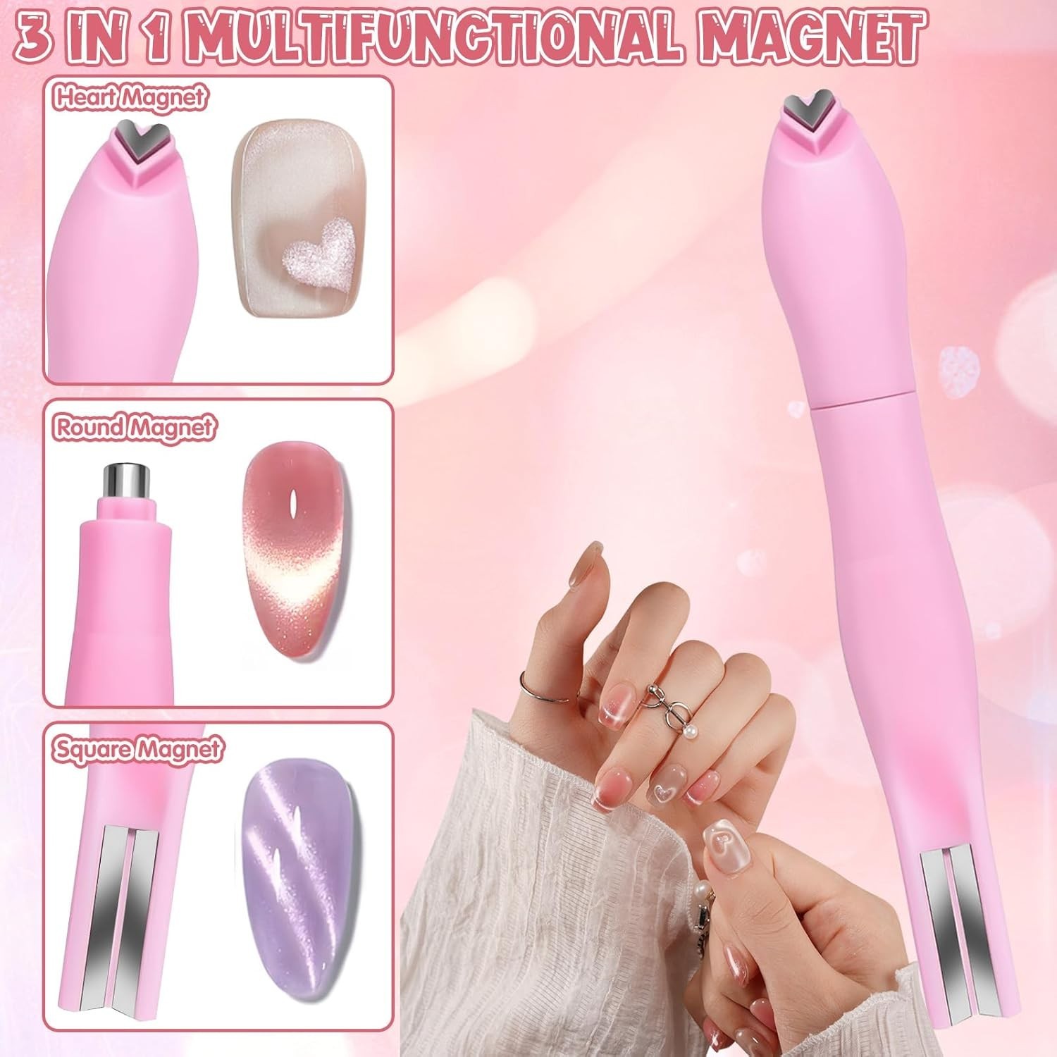 Professional 4-Piece Cat Eye Nail Magnet Kit with Dual-Ended Pen & Bunny Guides