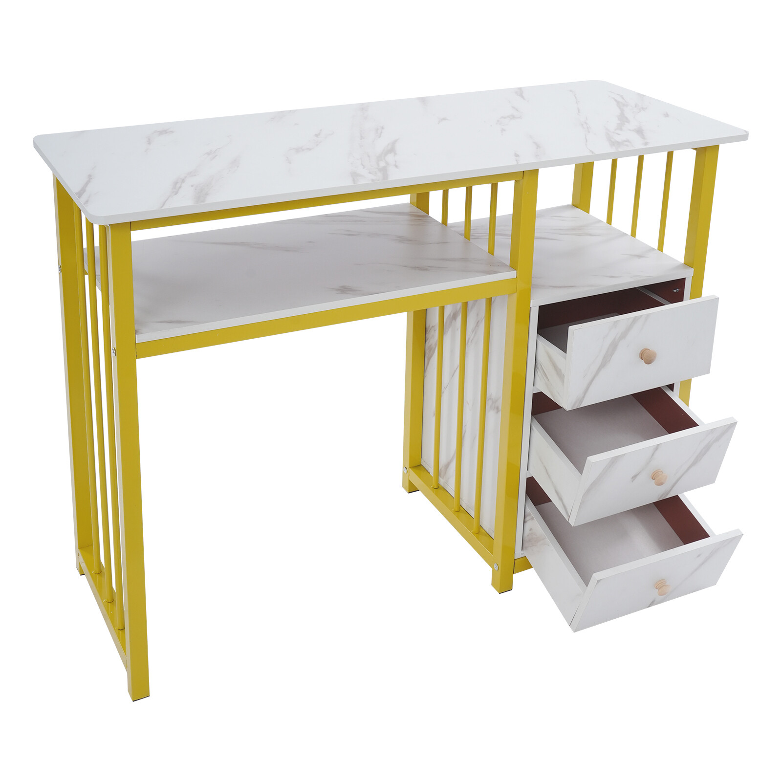 Marbling Texture Nail Desk Manicure Table Station Manicure Desk with 3 Drawers