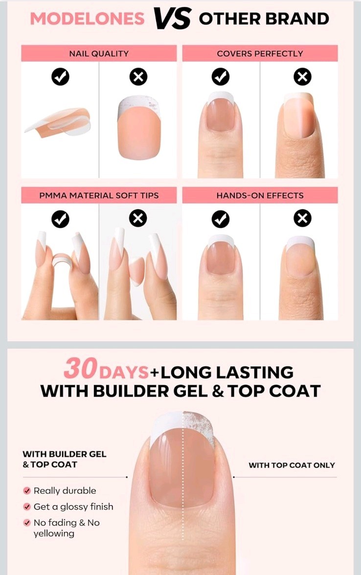 Modelones Nail Boxie X-Shell Tips 150 Pieces French Gel Nails 15 Sizes