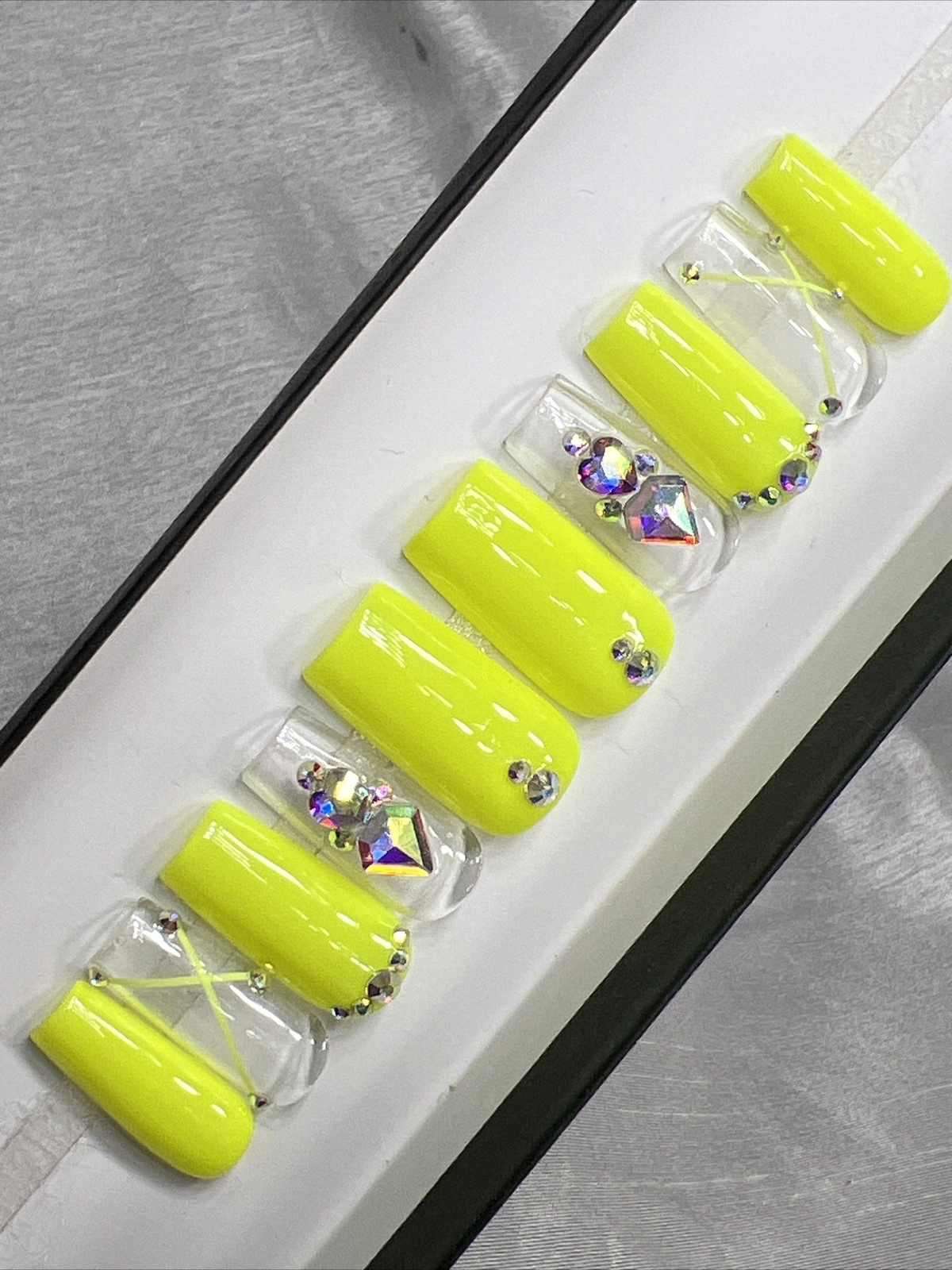 ⚡️ CUSTOM Hard Gel Press On Nails, ELECTRIC YELLOW 10p FULL SET W Kit Square