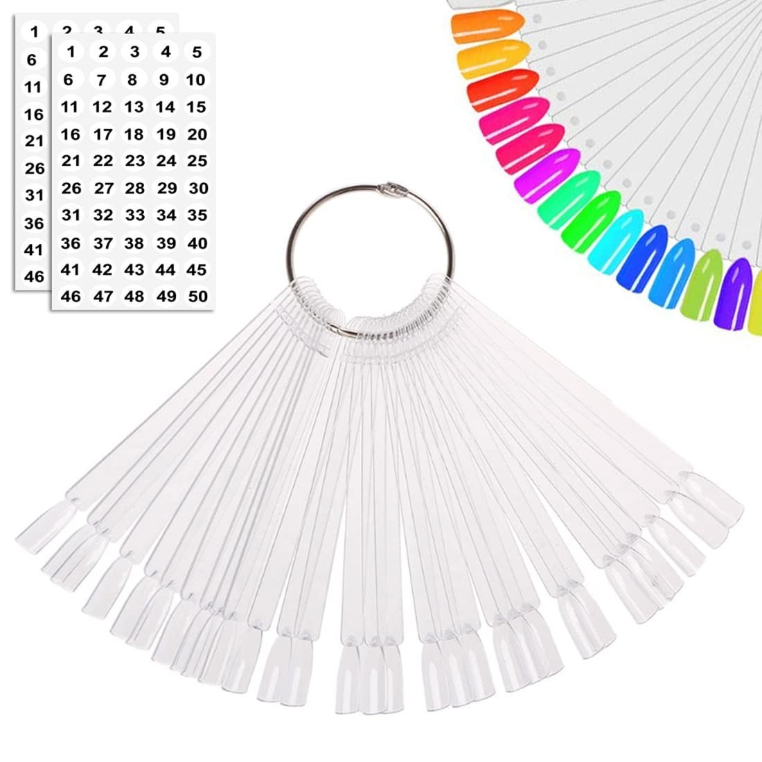 Clear Nail Swatch Sticks 50 Pcs Ring Fan Shaped Display Board Gel Polish Color