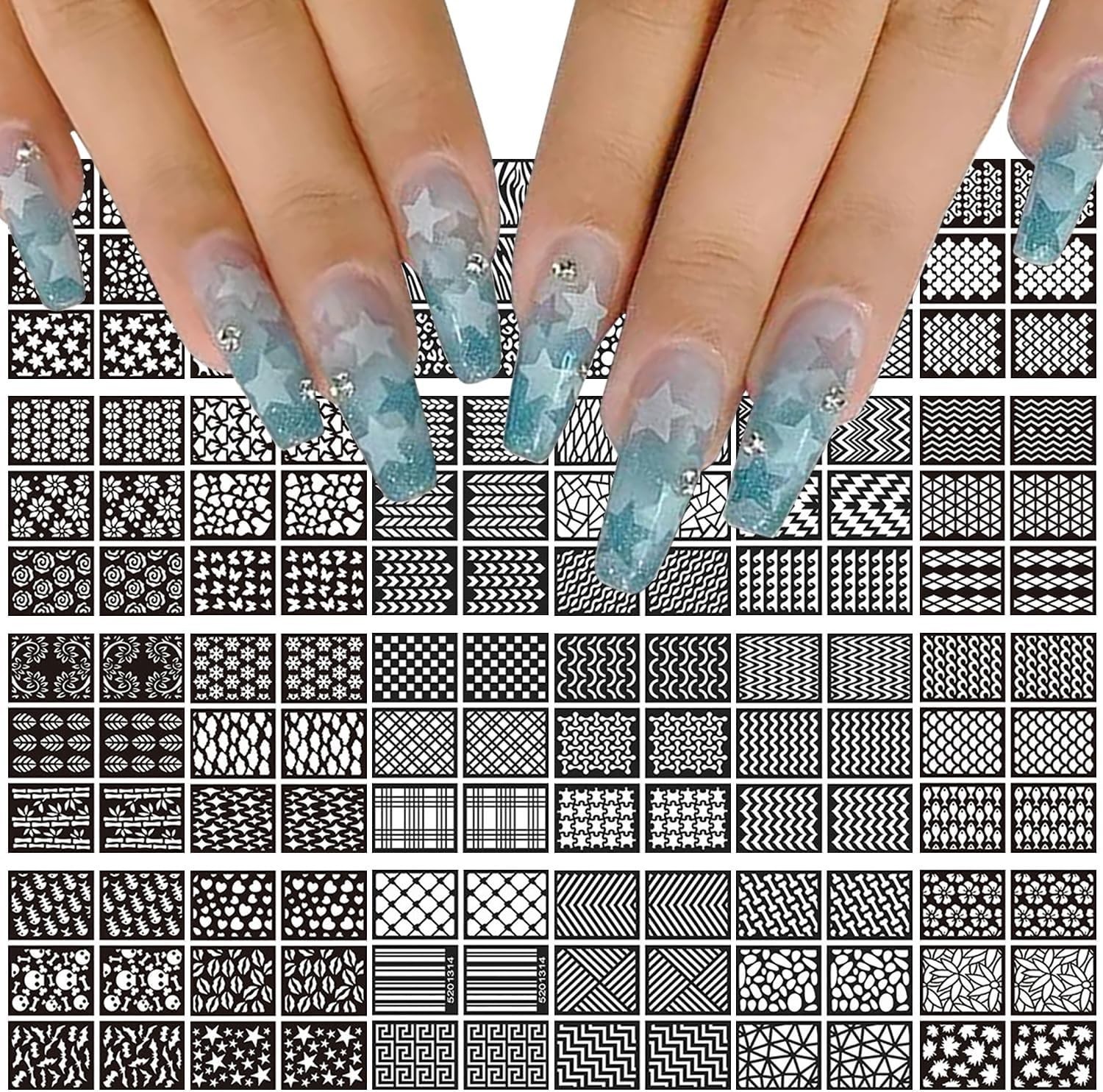 144-Design Airbrush Nail Stencil Set – DIY Nail Art Stickers & Decals for Hom…