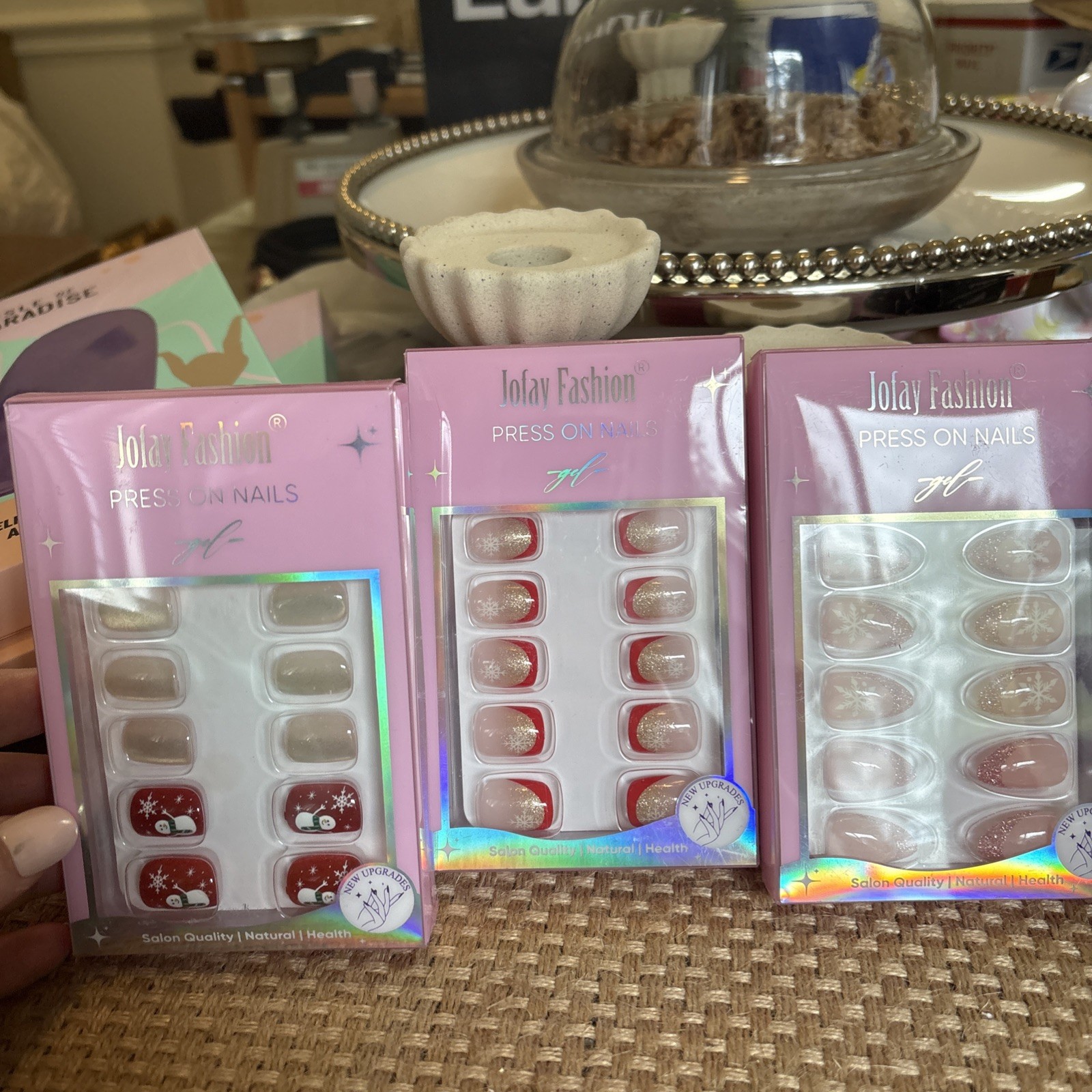 Jofay Press On Nails Christmas Edition Squoval And Almond Shape Glue Incl
