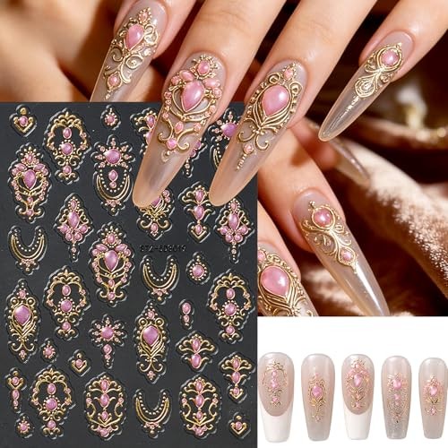 5D Nail Stickers Gold Silver Self-Adhesive Embossed Retro Royal Court Style