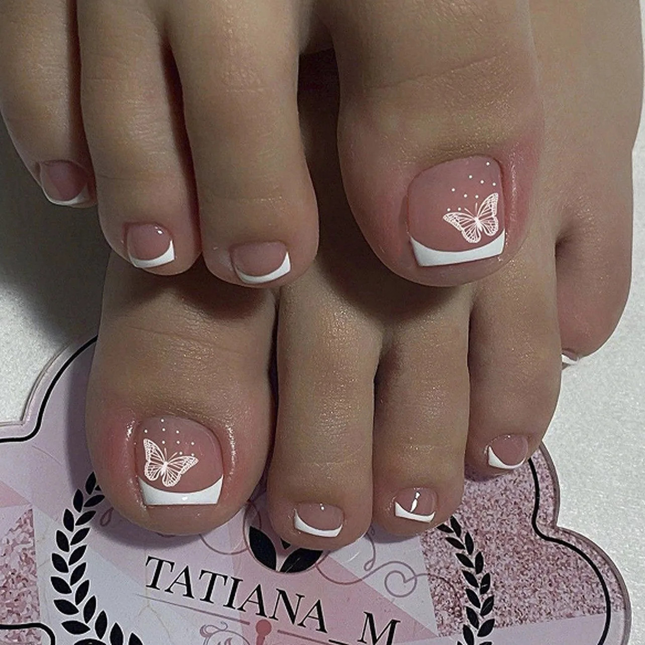 24pcs Gold Edge French Nude Pink Press On Toenails