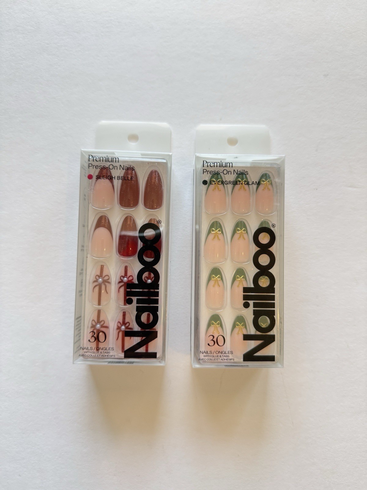 Nailboo Medium Almond Red/Green French Holiday Christmas Premium Press On Nails