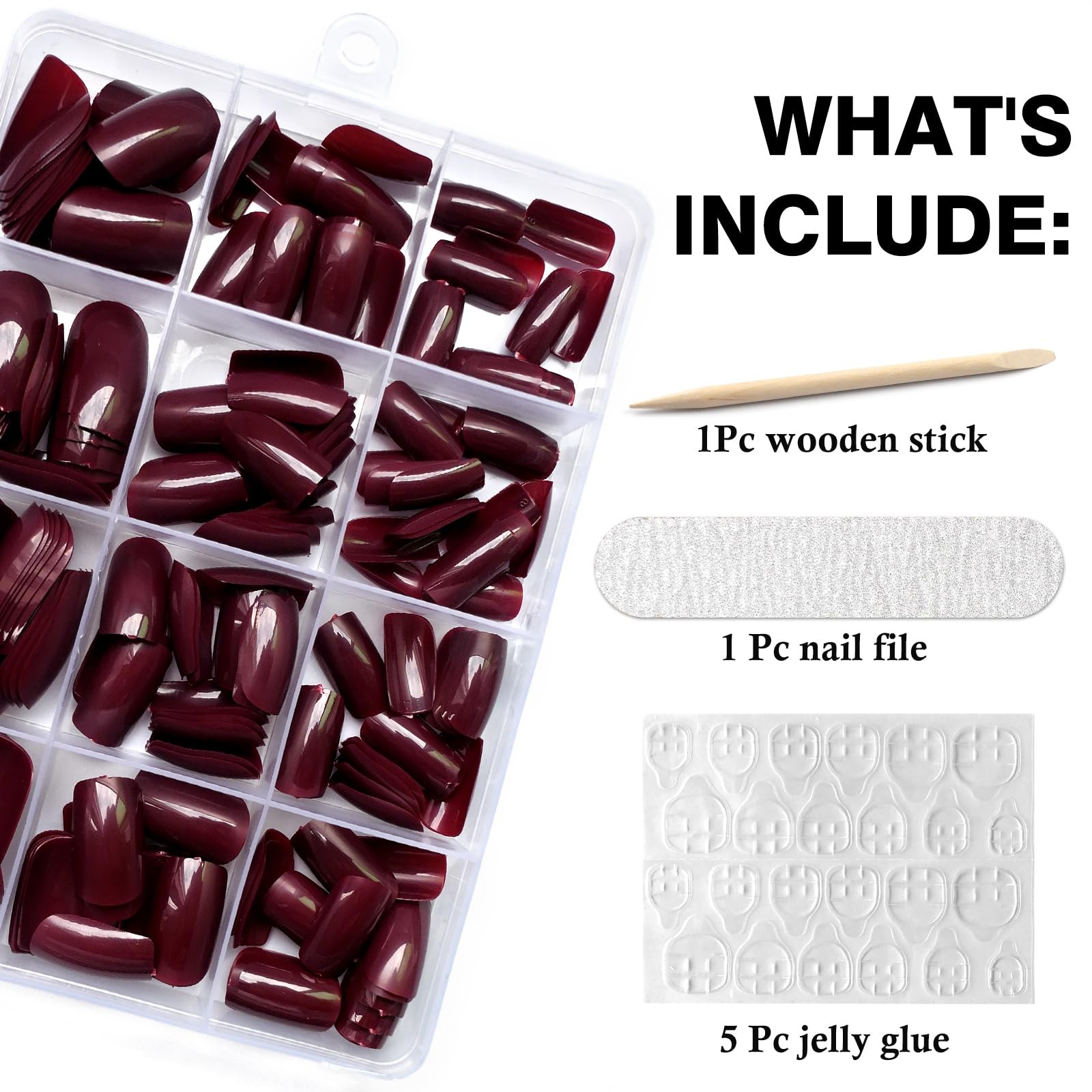 240pc Christmas Wine Red Press on Nails Medium Square Fake Nails Press ons Sq…