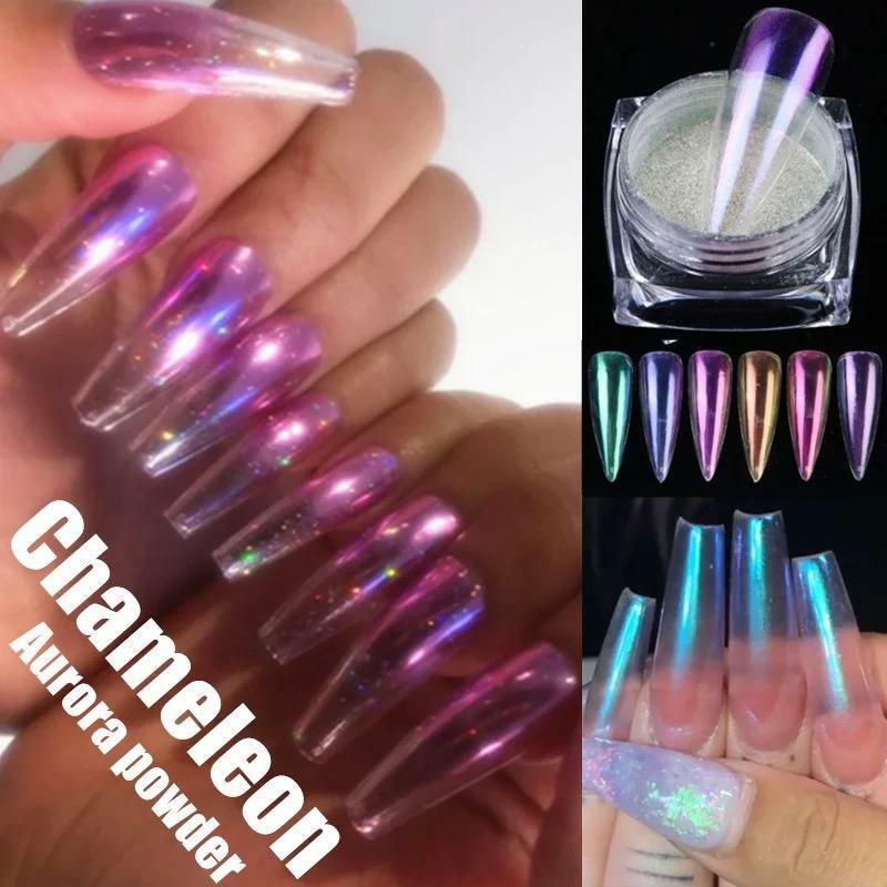AURORA Transparent Magic Nail Powder Candy Colours Neon CHROME Mirror Mermaid UK
