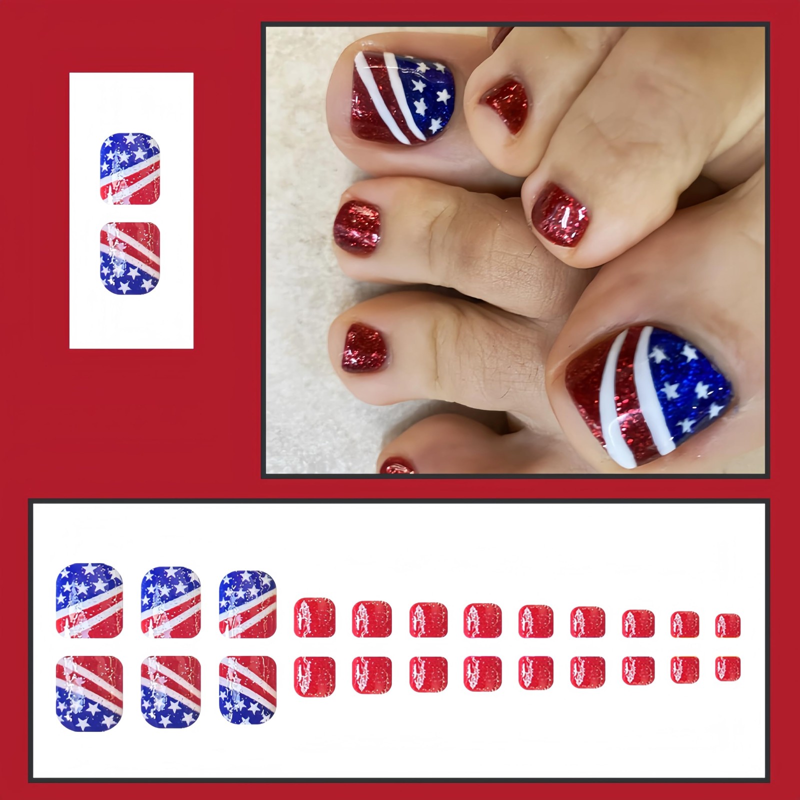 24Pcs 4th of July Press on Toenails Short 1 Fl Oz (Pack 1), Multicolor