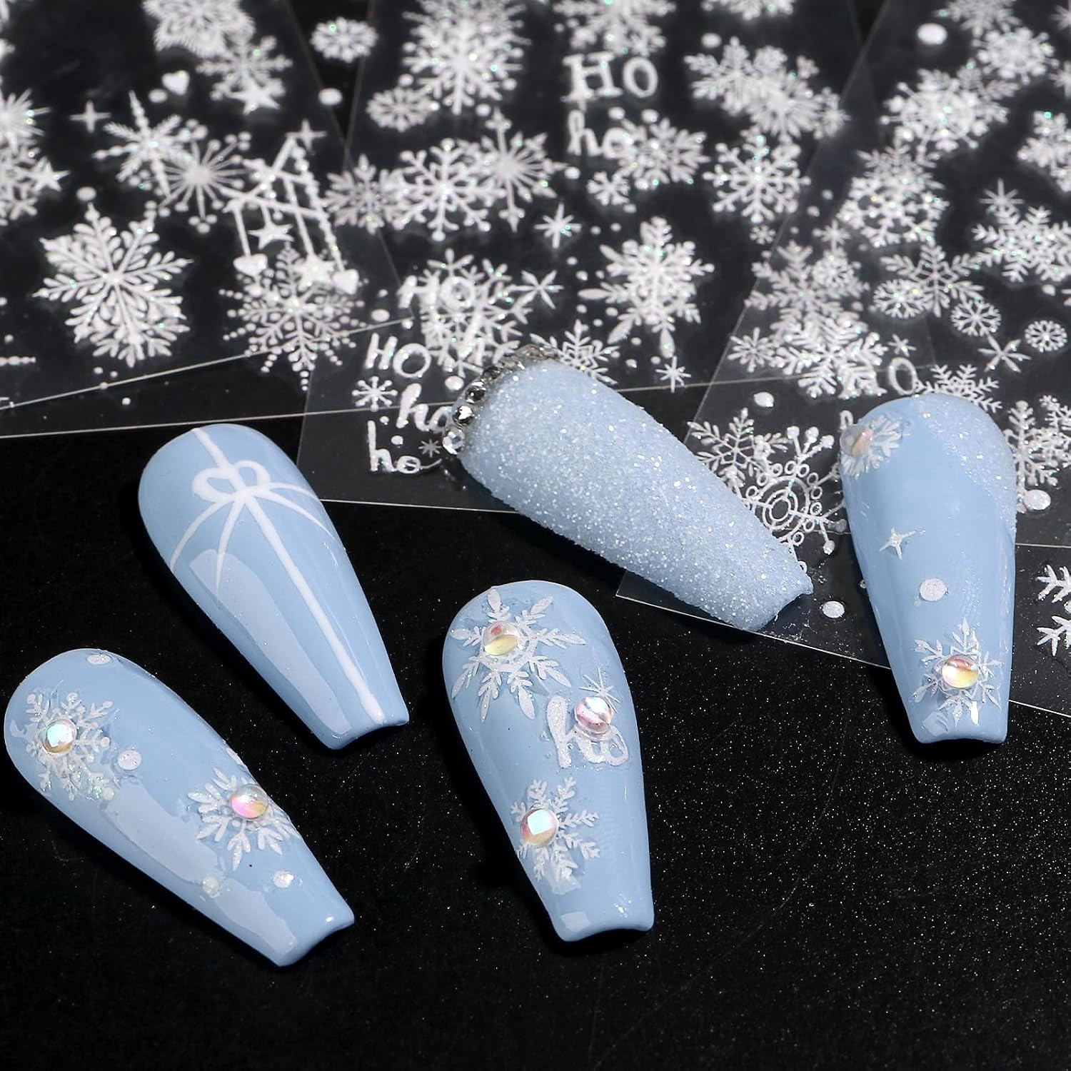 Nail Art Supplies: 8 Sheets of Winter Stickers with Snowflakes and Bells