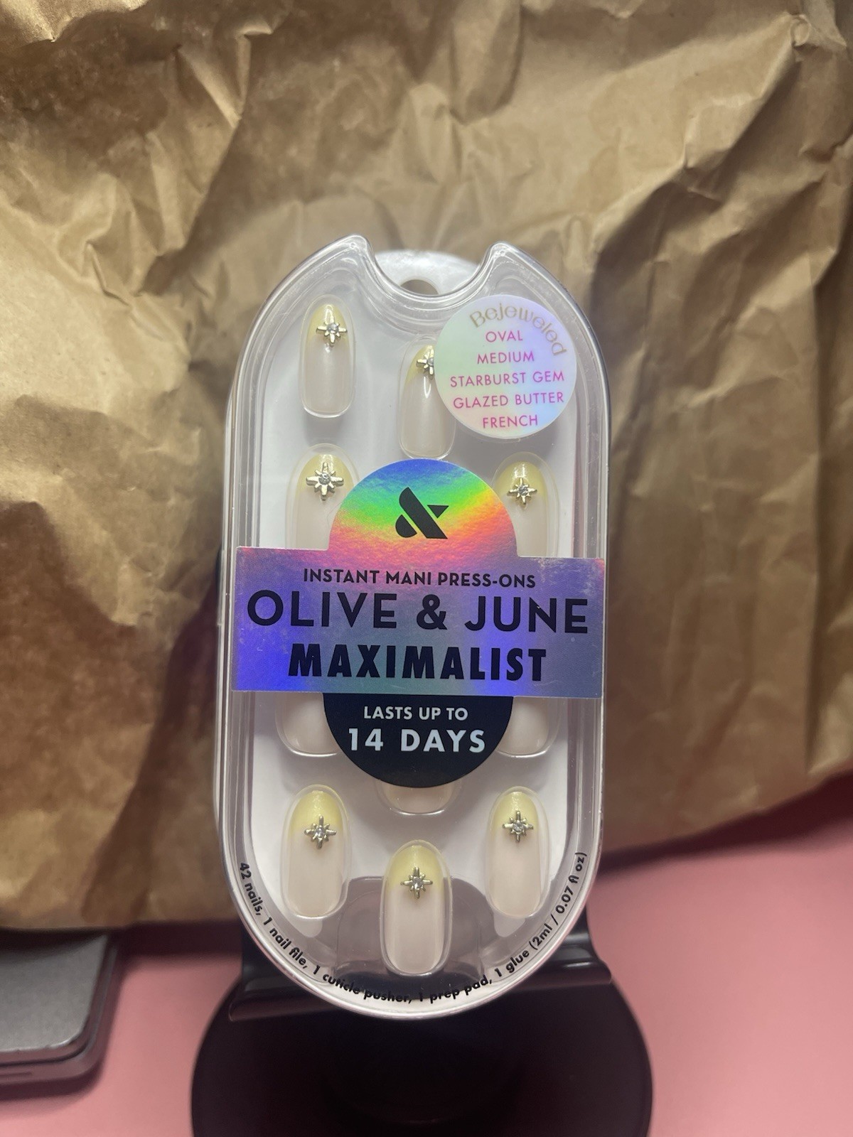 NEW Olive & June Maximalist Instant Mani Press-On Nails GOLD FRENCH NAILS