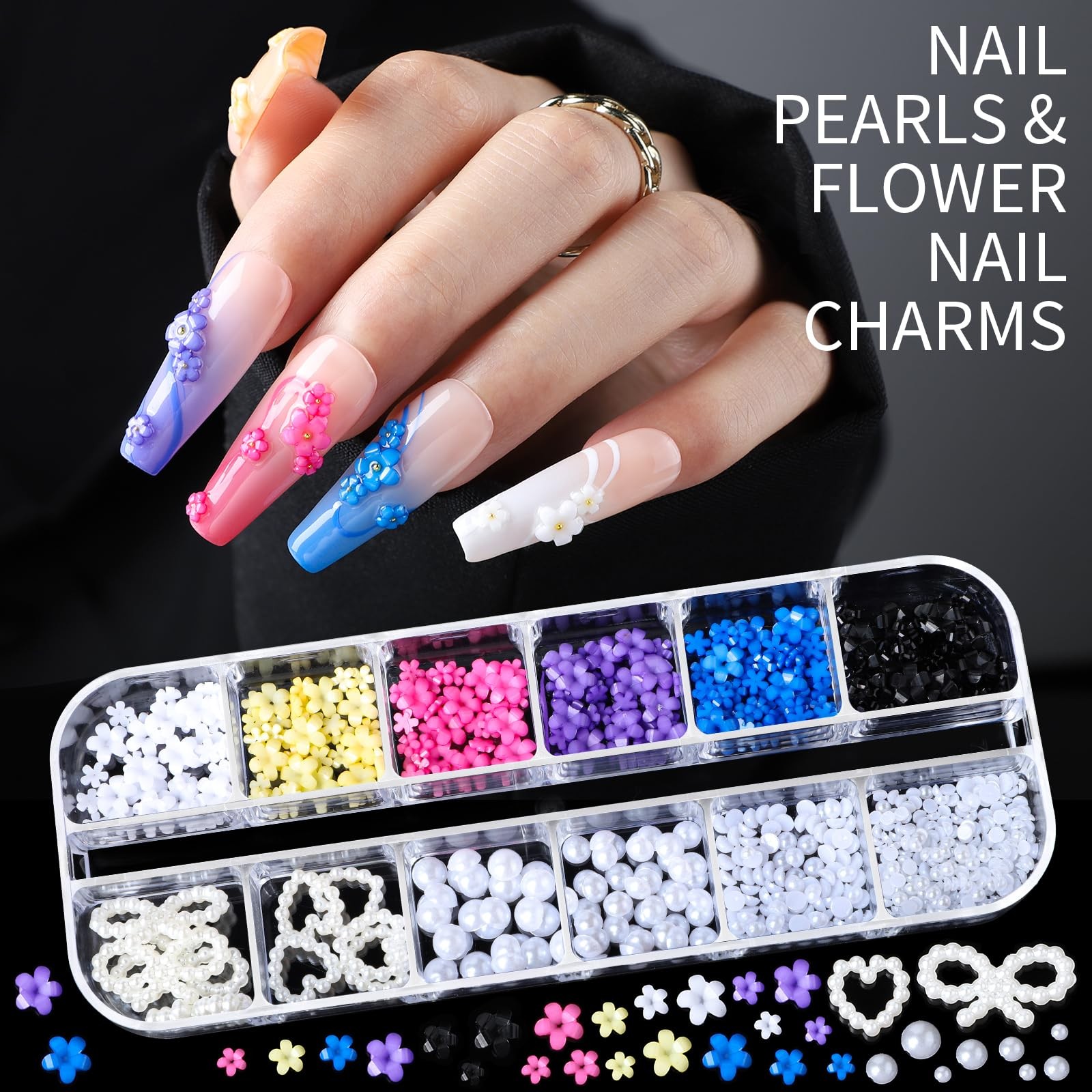 Nail Charms Nail Gems with 15 Sheets Gold Nail Stickers, 6 Boxes of Rhineston…