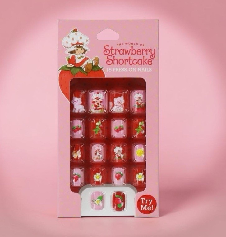 Strawberry Shortcake Press-On Nails 18 —Count Pink Strawberry Design Brand New