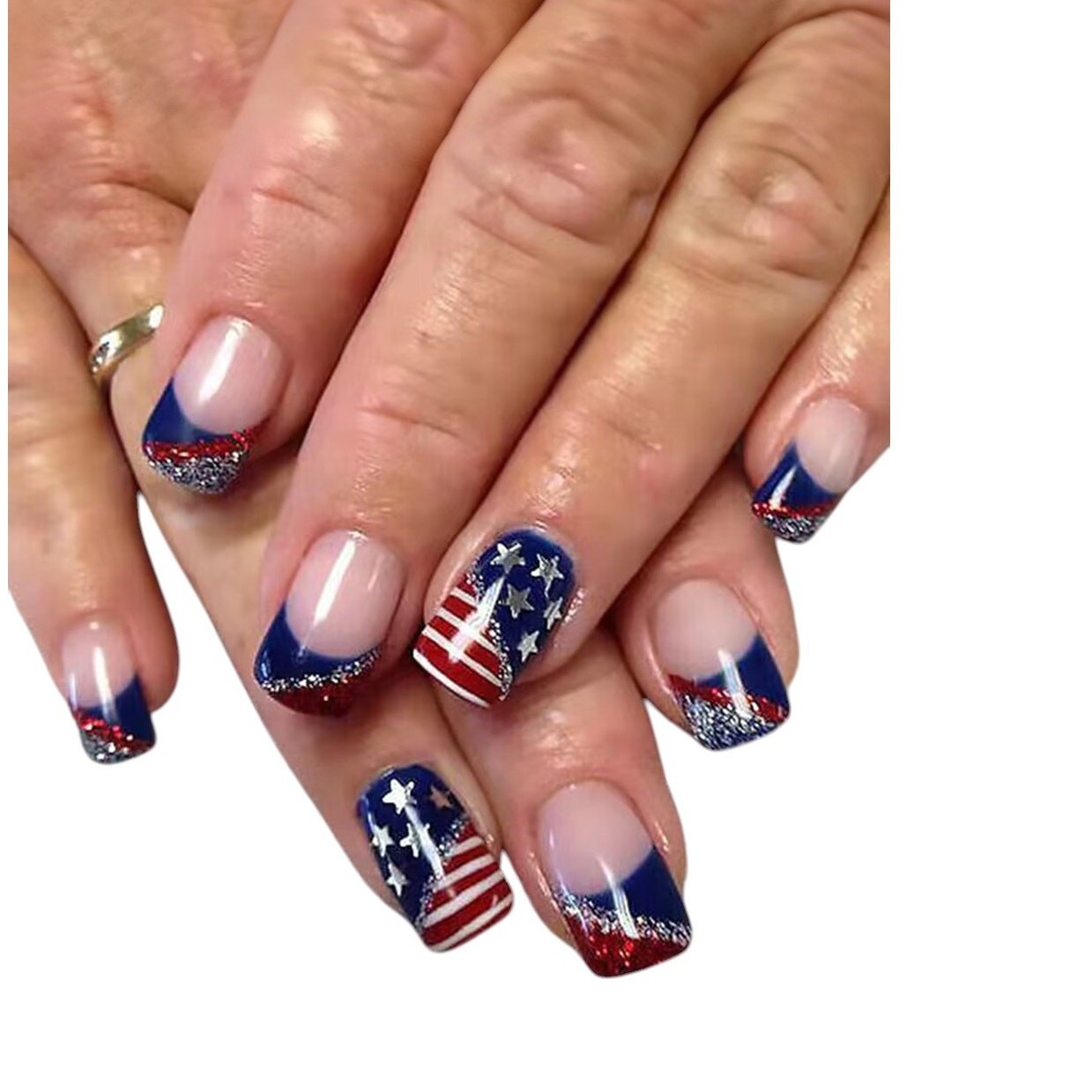 Red, White, Blue American Flag Shiny Square Nails New