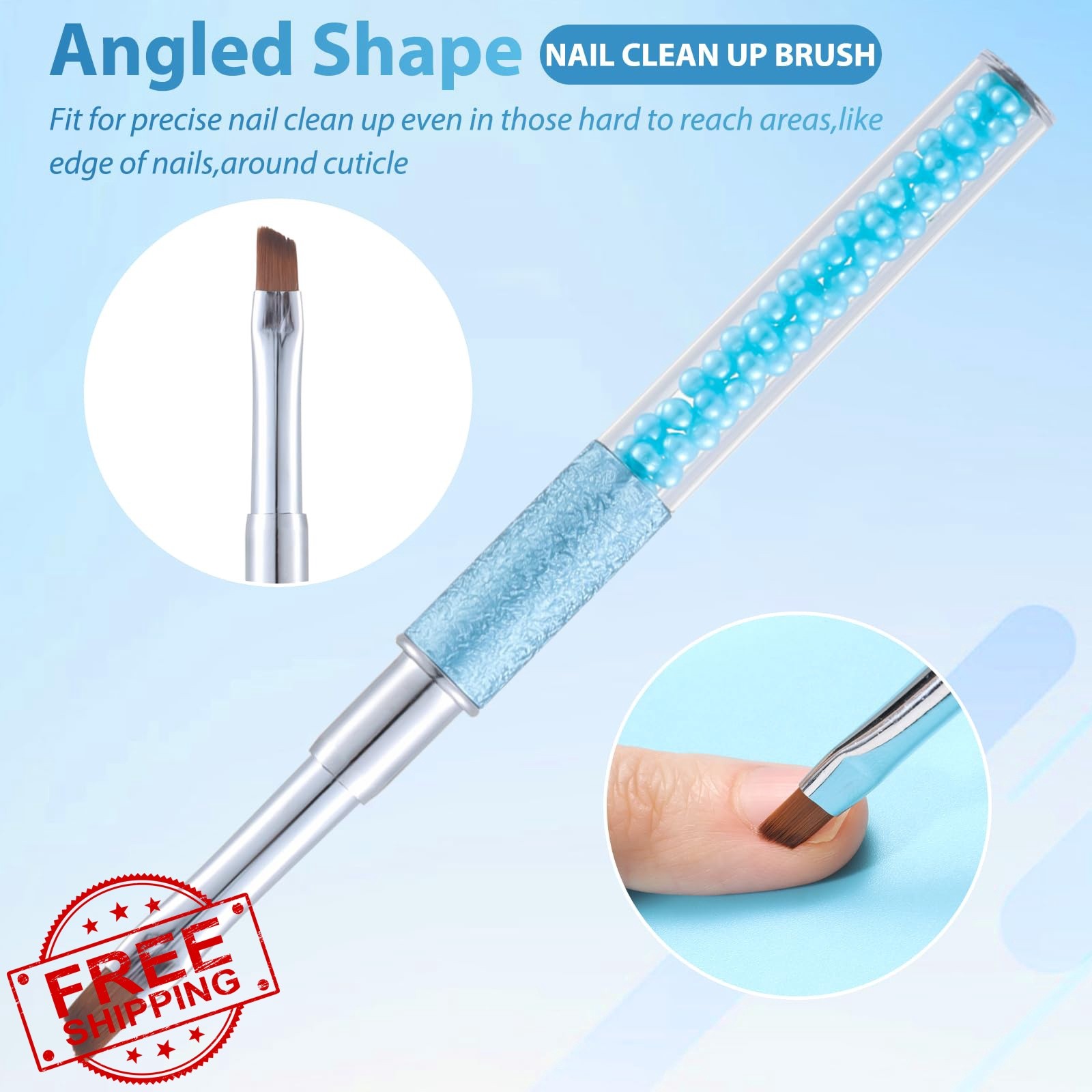 INENK Nail Art Clean Up Brushes Pearl Blue