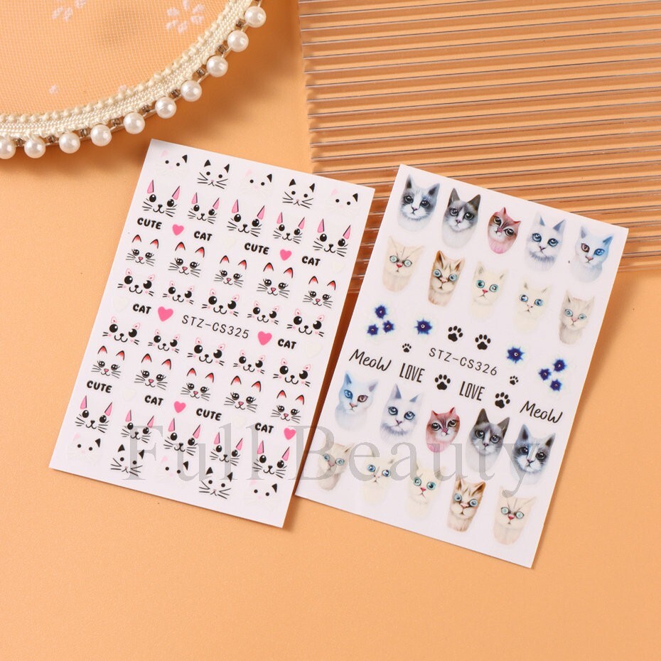 Cat Kitten Meow Animal Print Nail Stickers Decals Decoration Waterproof DIY NS53