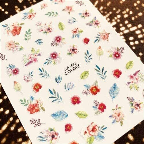 Nail art 3D stickers decal pink purple blue red flowers blue leaves CA395