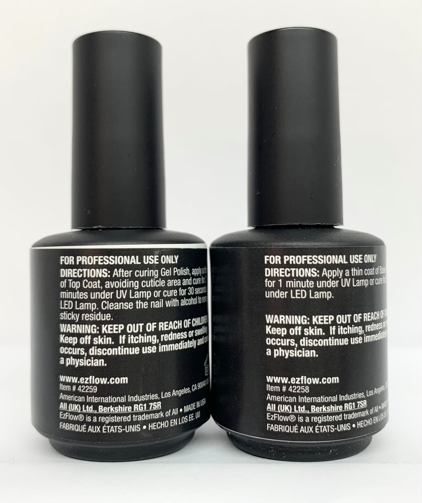 EzFlow TruGel LED/UV Gel Polish – Base Coat + Top Coat – 0.5oz/15ml