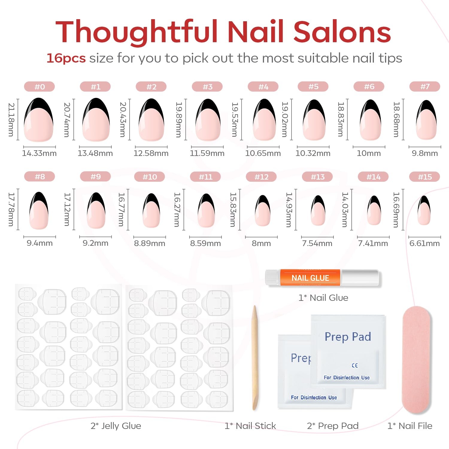 Modelones Black French Tip Press on Nails Short Almond short, A6-Black