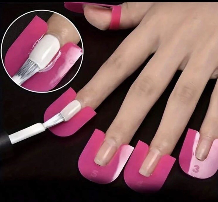 Pink Manicure Tool Set Shiny Plastic Nail Art French Tips Reusable