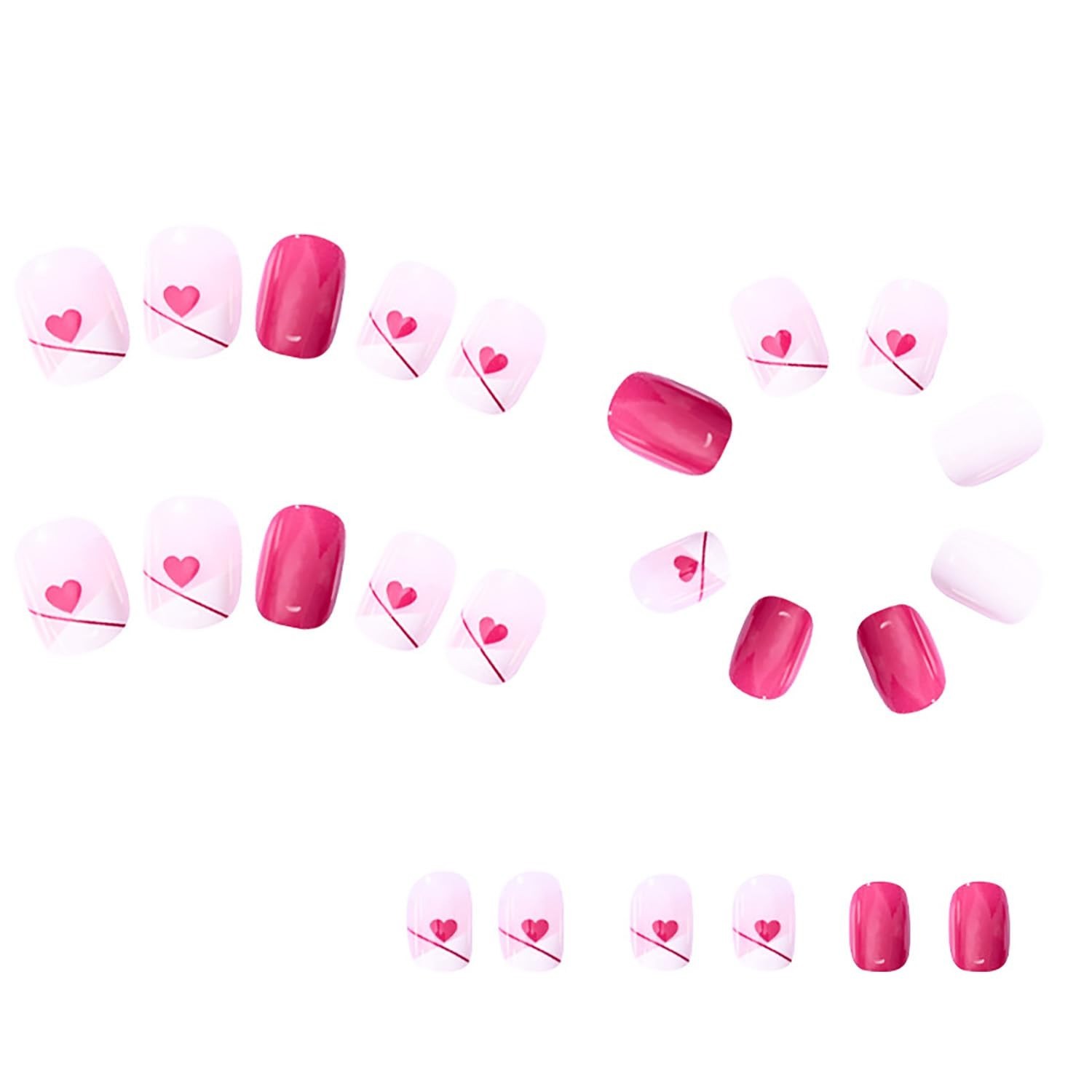 Glossy Full Cover 24 Pcs Short Press On Nails – Stylish Valentine’s Day Gift Set