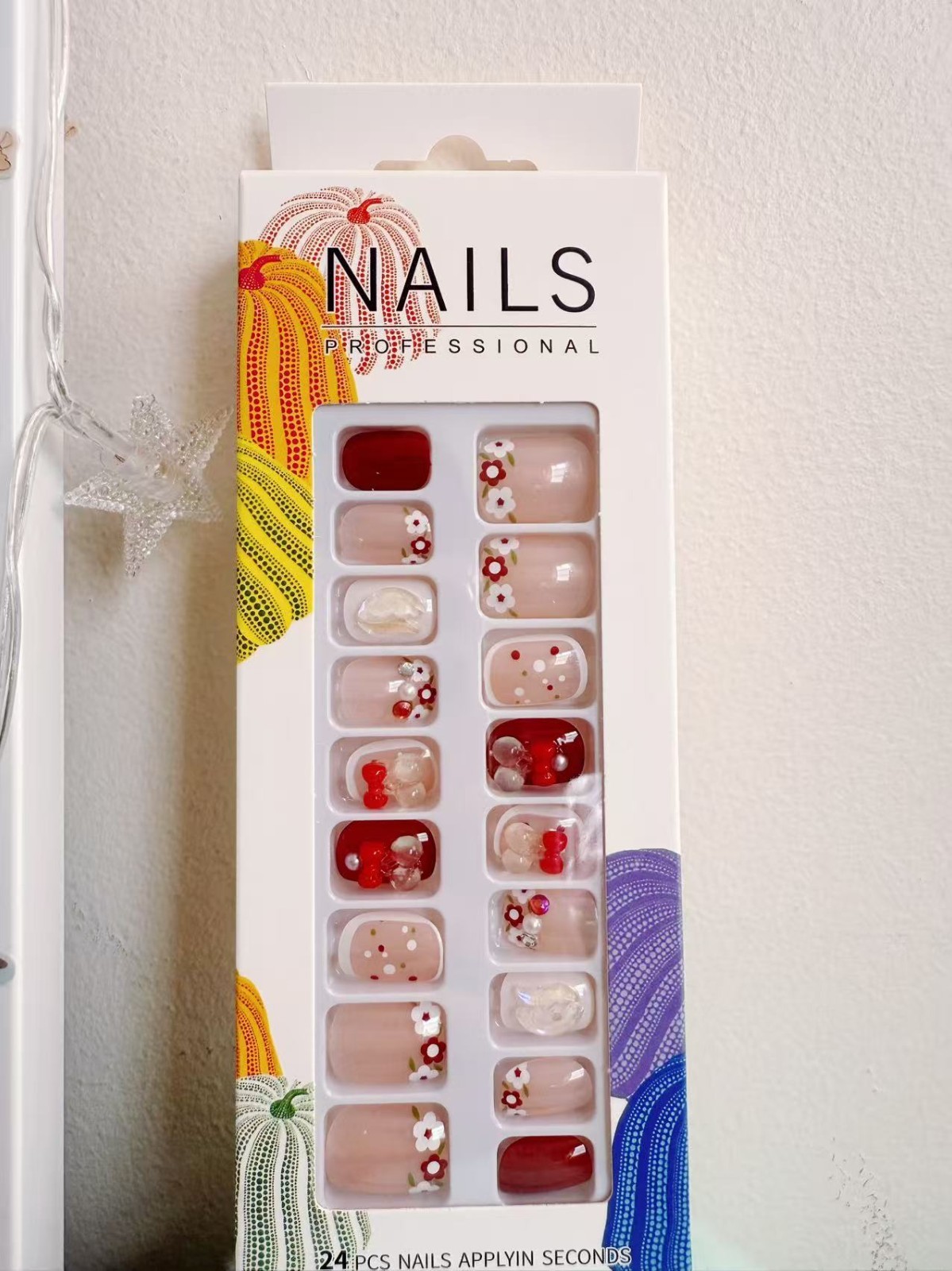 Cute Press On Nails–12pcs Colorful Fake Nails Set, Pastel/Glitter Style. Reusabl