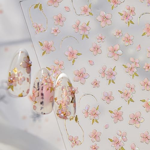 Spring Summer Nail Stickers 5D Embossed Pink Flower Nail Art Stickers15