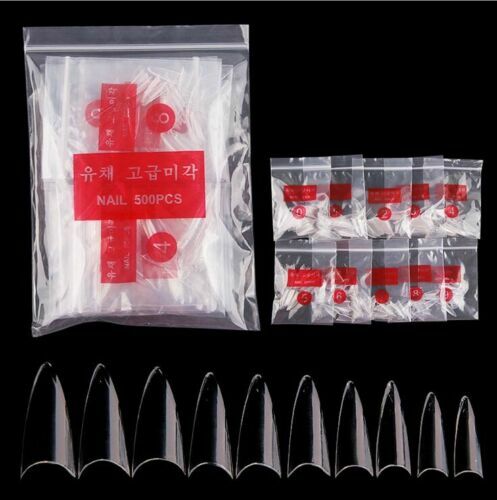 500~1000Pcs French Short Point Stiletto False Nail art Tips Acrylic Nails 10Size