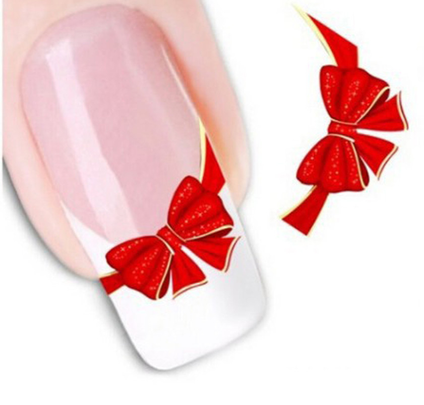 Nail Art Water Transfer Stickers Flower Red Ribbon Bowknot Decals Tips NS39