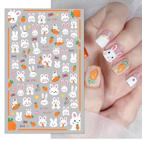 Nail Art Stickers – Pink Bunny Flowers Self-Adhesive 3D Rabbits Nail Easter