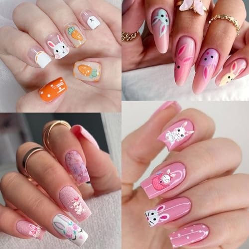 Nail Art Stickers – Pink Bunny Flowers Self-Adhesive 3D Rabbits Nail Easter