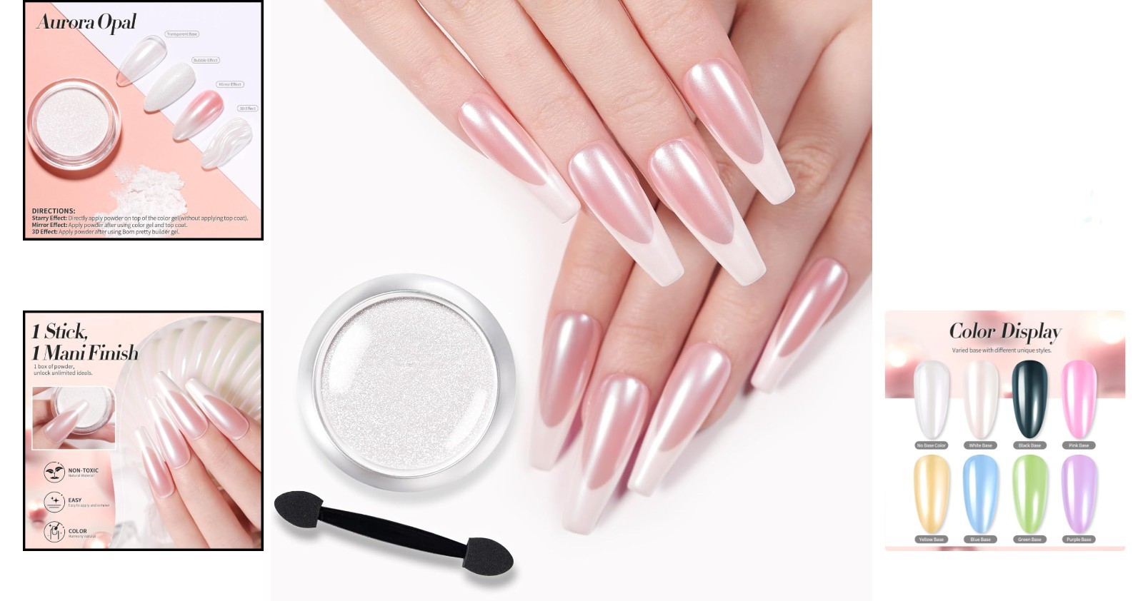 Elegant White Iridescent Nail Powder – Perfect for All Nail Types and Styles