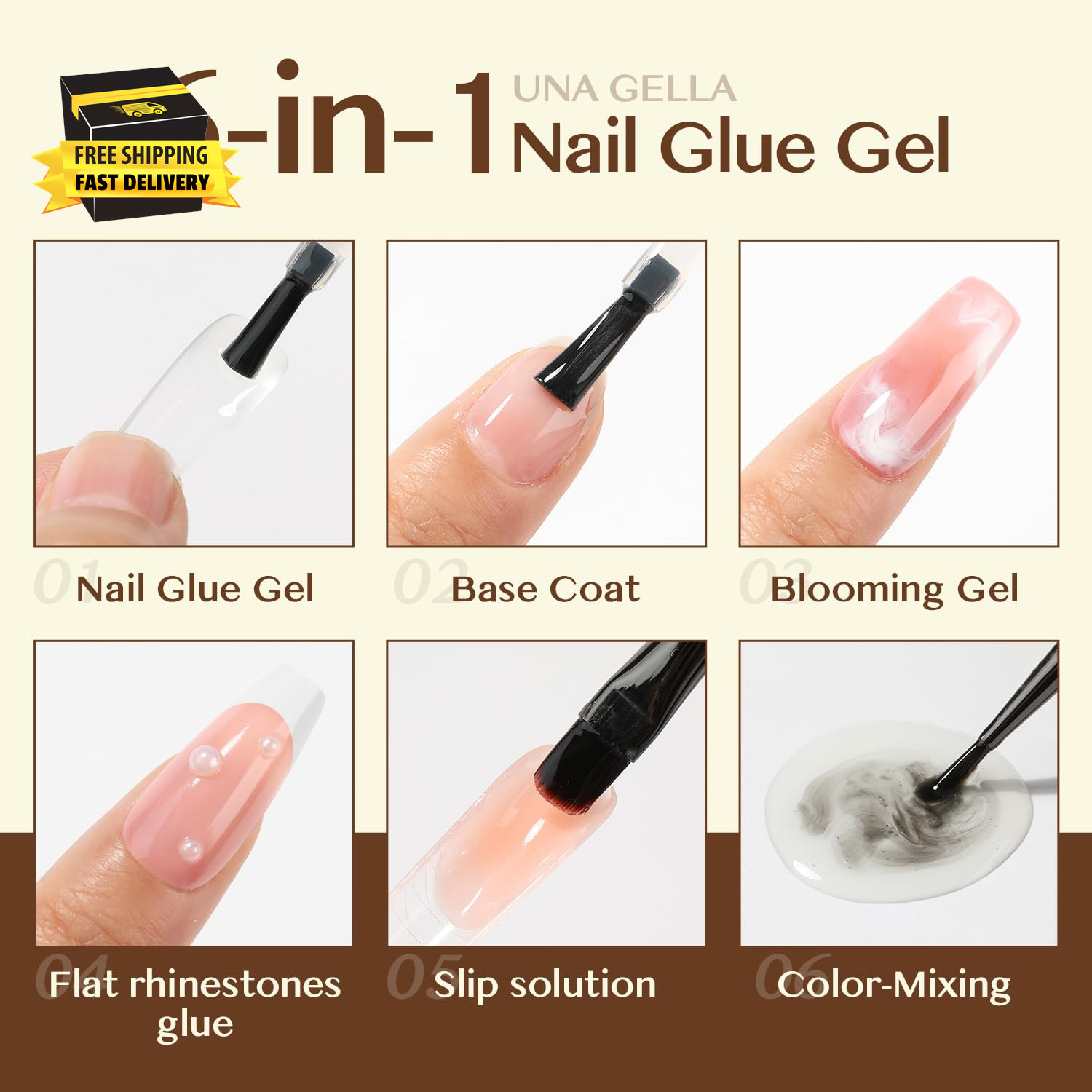 6 in 1 Gel Nail Glue for Clear Acrylic Nails Tips, 15Ml UV Nail Glue Long Lastin