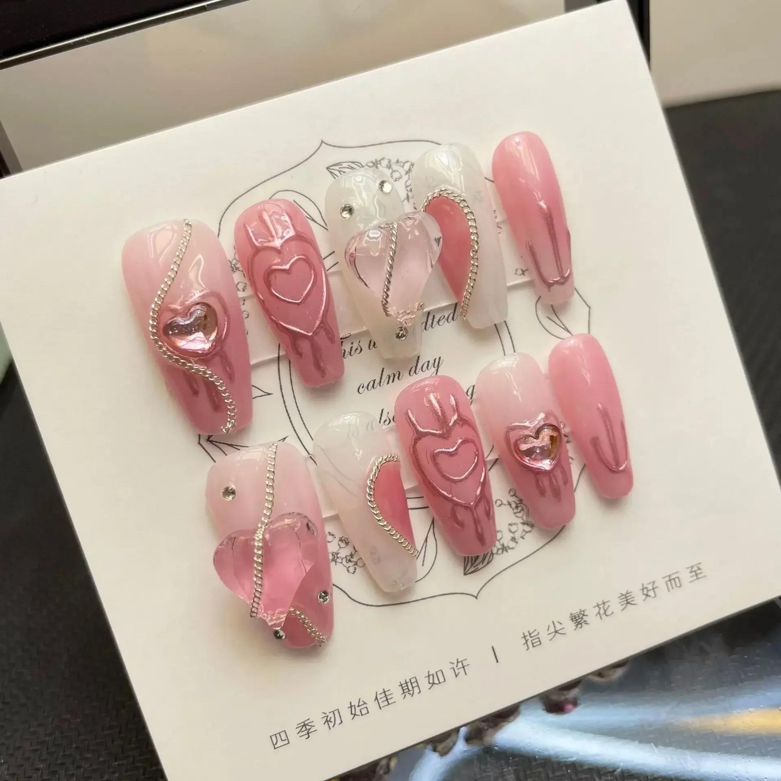 10pcs Cute Handmade Fake Nail Tips Small Monster False Nails with Bow Stars Patt