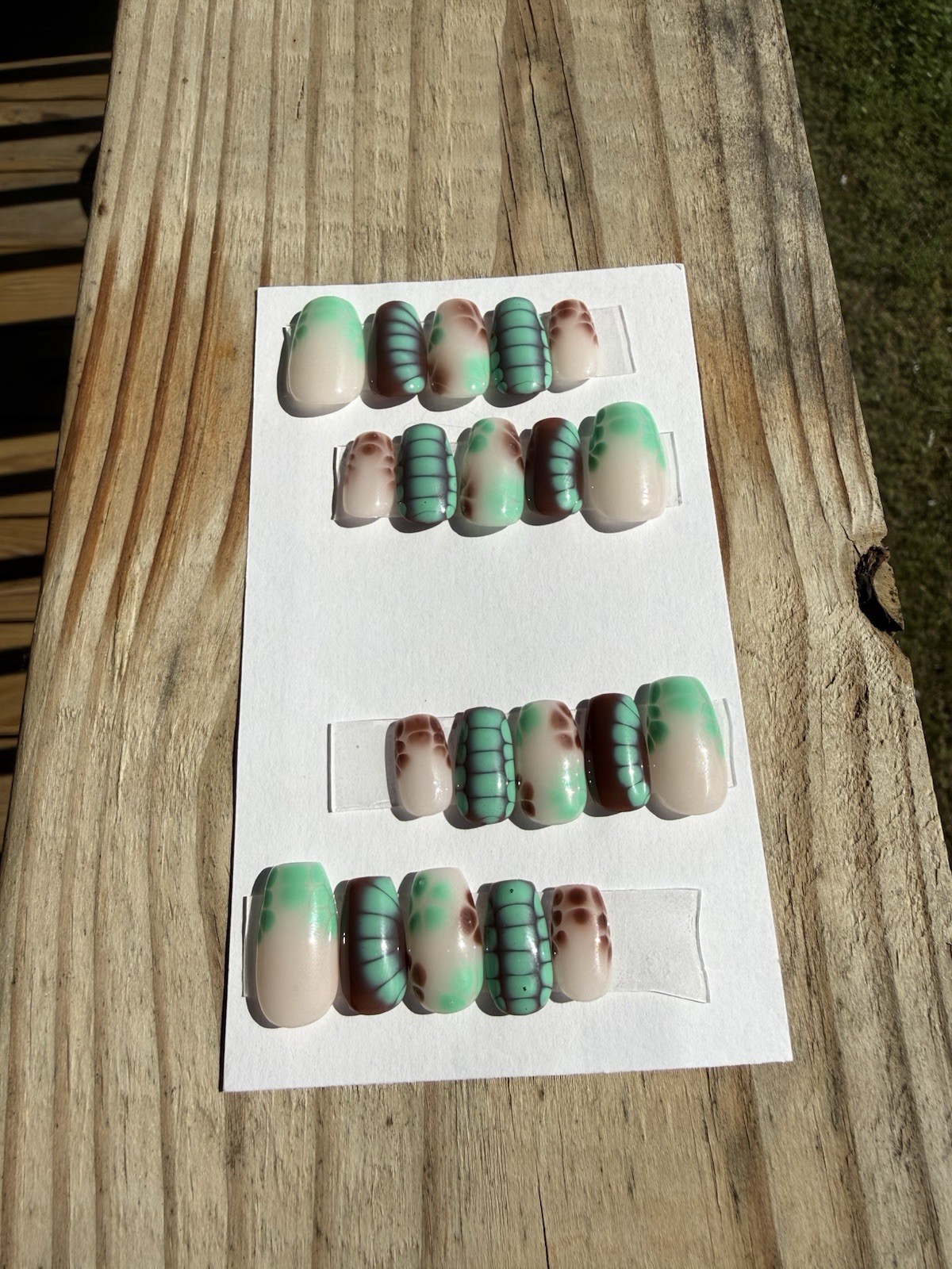 Teal Nude Brown Western Square Full Cover Press-On Nails Set