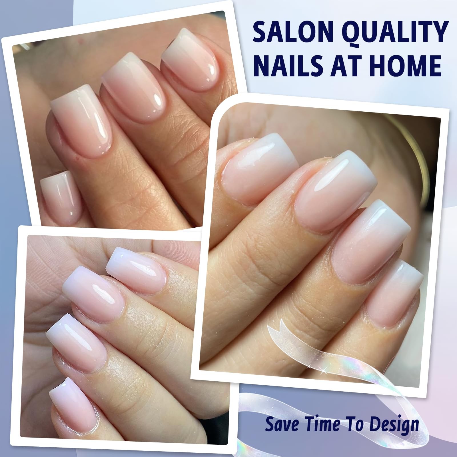 240Pcs Ombre Press on Nails Short Round Gradient Fake Nails Glossy Nude Ombre