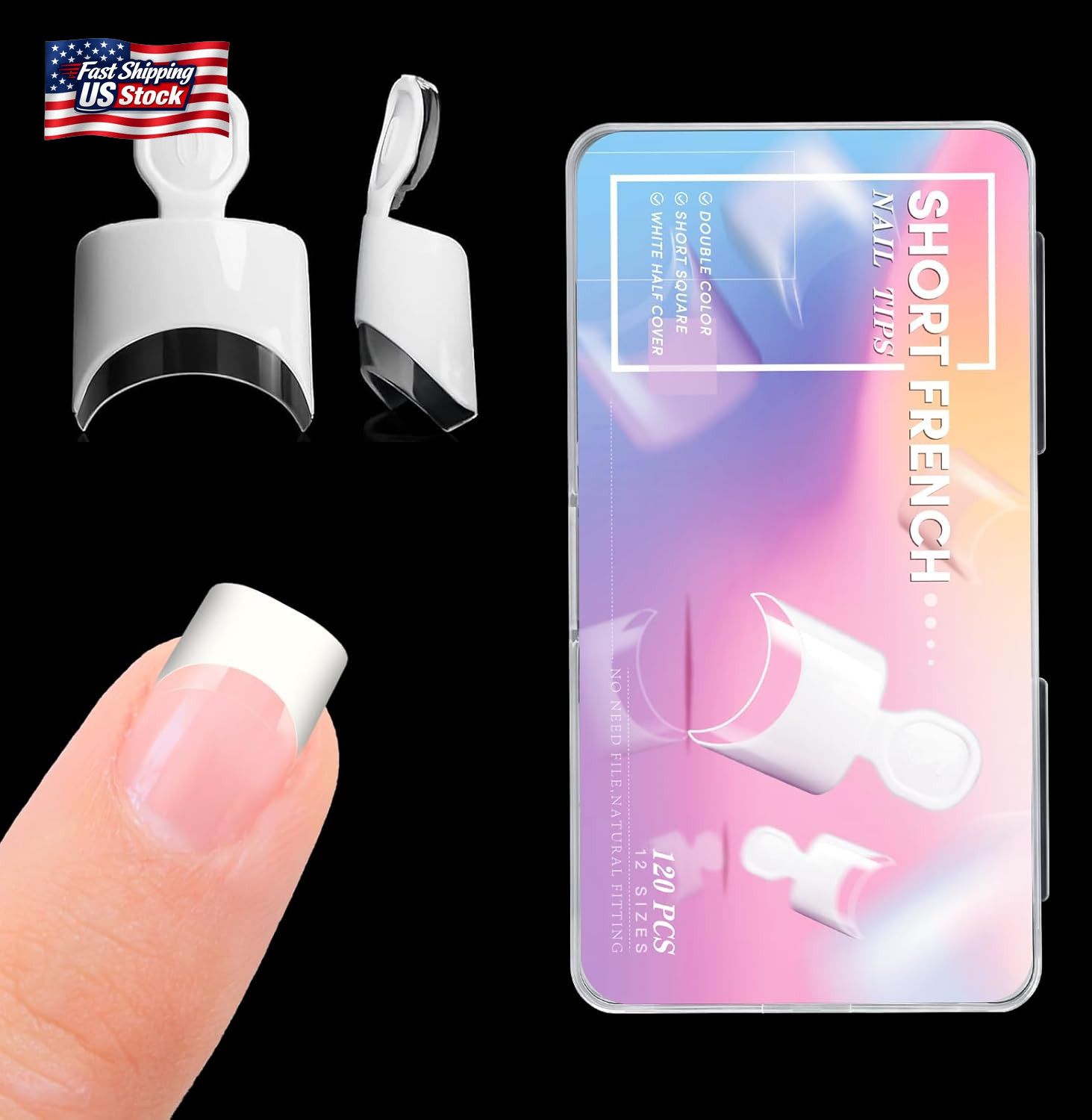 Krofaue Short French Nail Tips – 120PCS Acrylic Nail Tips White French Fake Nail