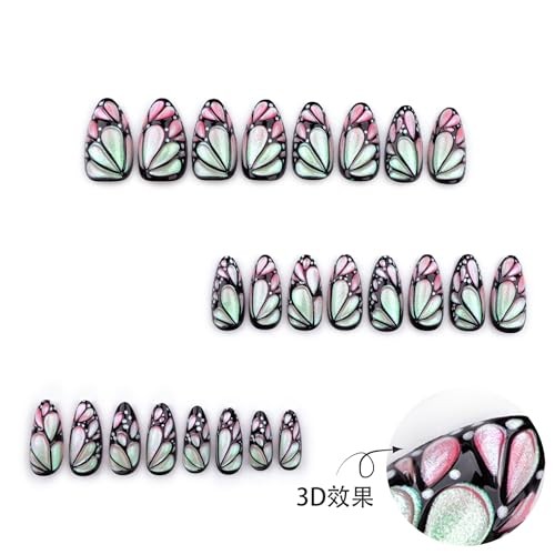 Handmade 3D Butterfly Wings Colour Press On Nails 24 Pieces (Pack of 1) LF-3506