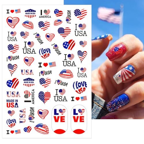 8 Sheets 4th of July Nail Stickers, Independence Day Patriotic Nail Decals, 3D