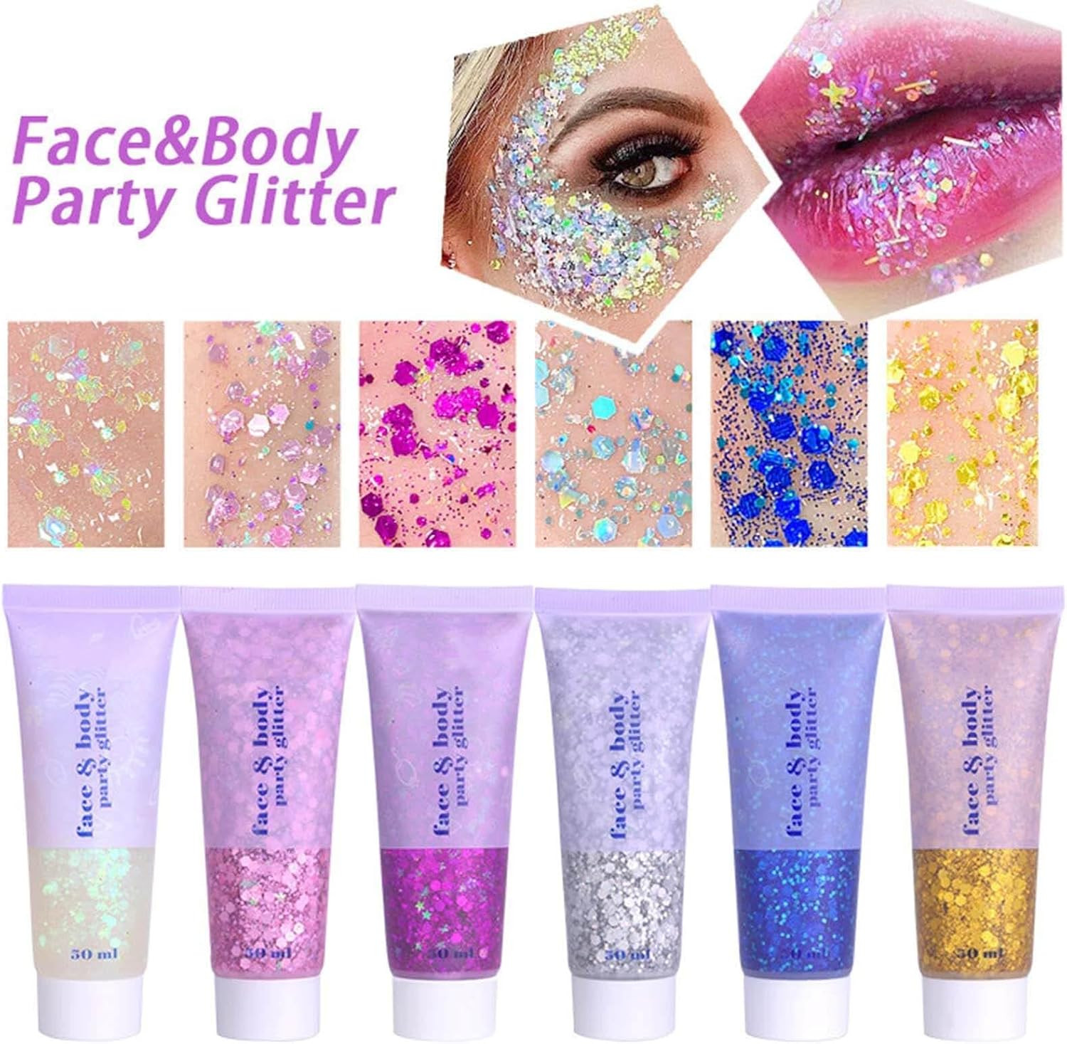 50Ml Holographic Blue Face Glitter Gel,4Th of July Body Glitter Outfits for Wome