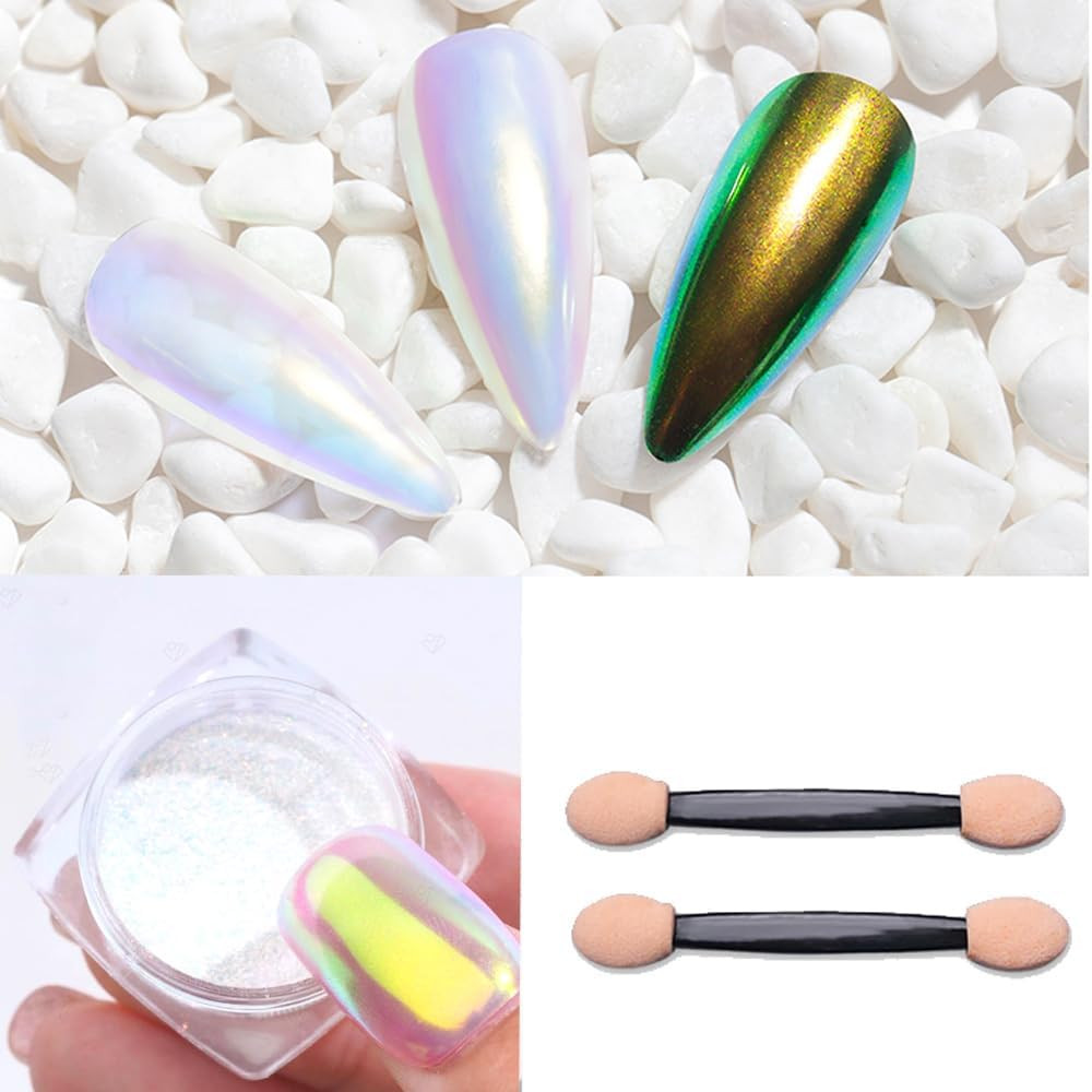 0.3G Unicorn Chrome Nail Powder, Aurora Iridescent Chrome Powders for Nails, Mer