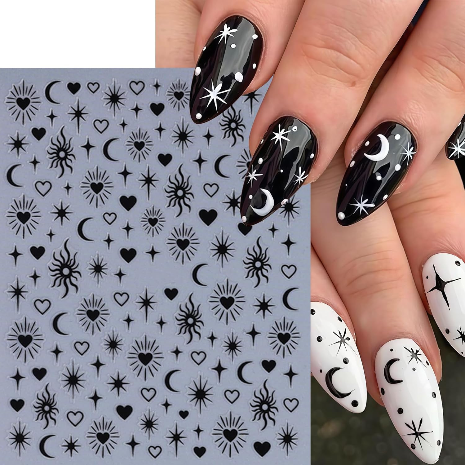 6 Sheets Gold Star Nail Stickers for Nail Art 3D Self Adhesive Moon Heart Nail A