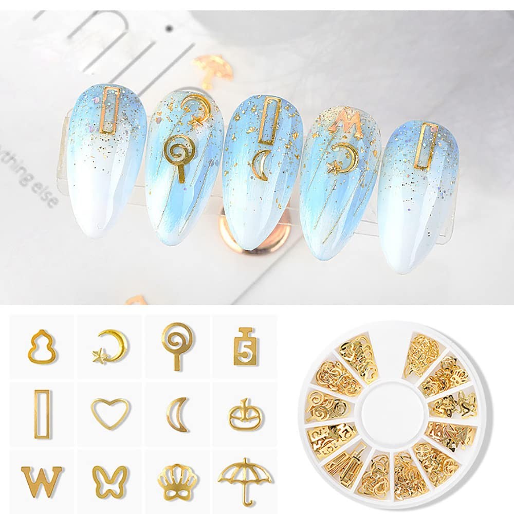 6 Boxes Gold Metal Nail Studs Heart Star Moon Sea Creatures Gold Nail Charms …