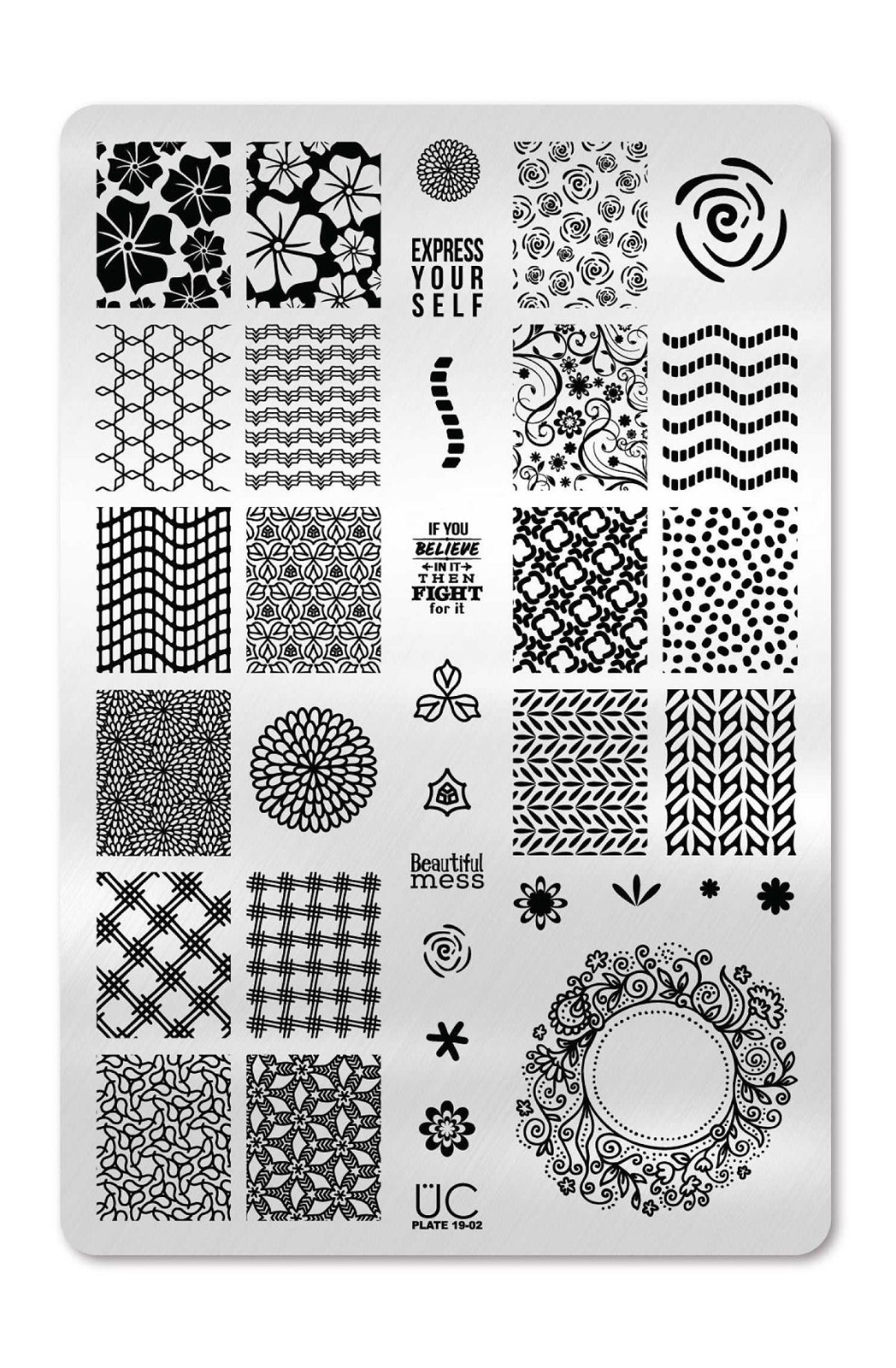 UBER CHIC UC 19-02 Nail Stamp Plate UberChic Floral Flower Modern Pattern