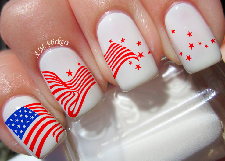 American Flag Nail Art Transfers Decals Set of 16 – A1092