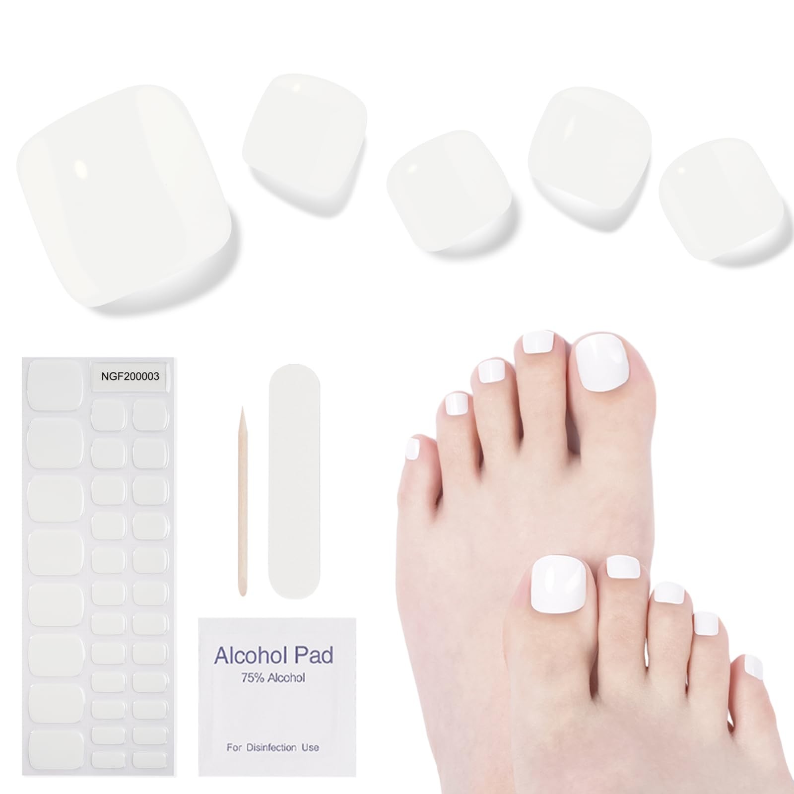 Semi Cured Gel Pedicure Strips, 32 Solid Color Gel Toenail Stickers Full Nail