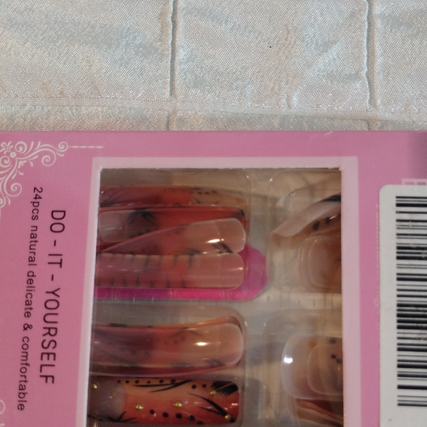 Long Square Press-On Nails Pink Nude Black Shiny Full Cover Pre-Designed 24pcs
